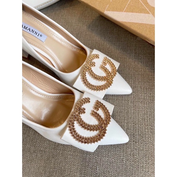 Bán sỉ Giày cao gót nữ da lì gót vuông 7p tag đá GC vàng hot trend