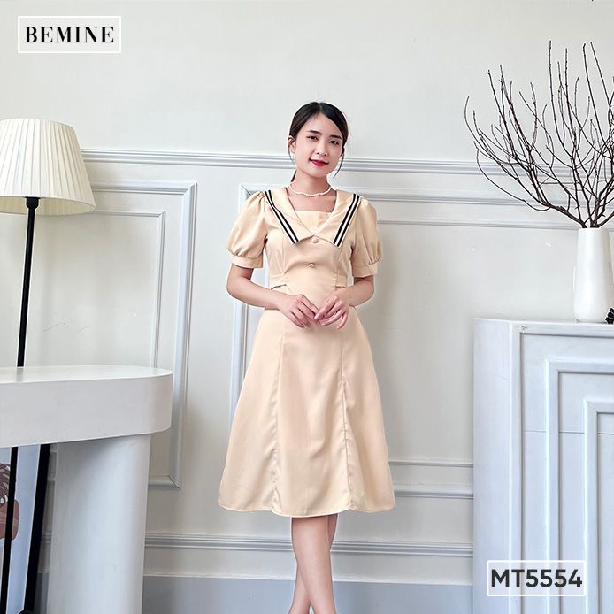 Đầm eo thắt chéo ngực đính nút BEMINE MT5554