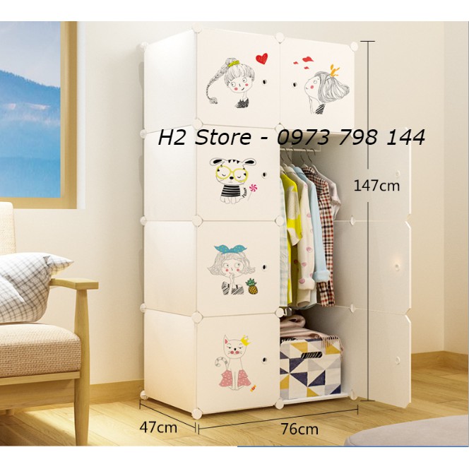 [MẪU ĐỘC] TỦ NHỰA LẮP GHÉP 8 Ô CỬA CÔNG CHÚA NHỎ TREO ĐỒ ĐA NĂNG THÔNG MINH sâu 47cm