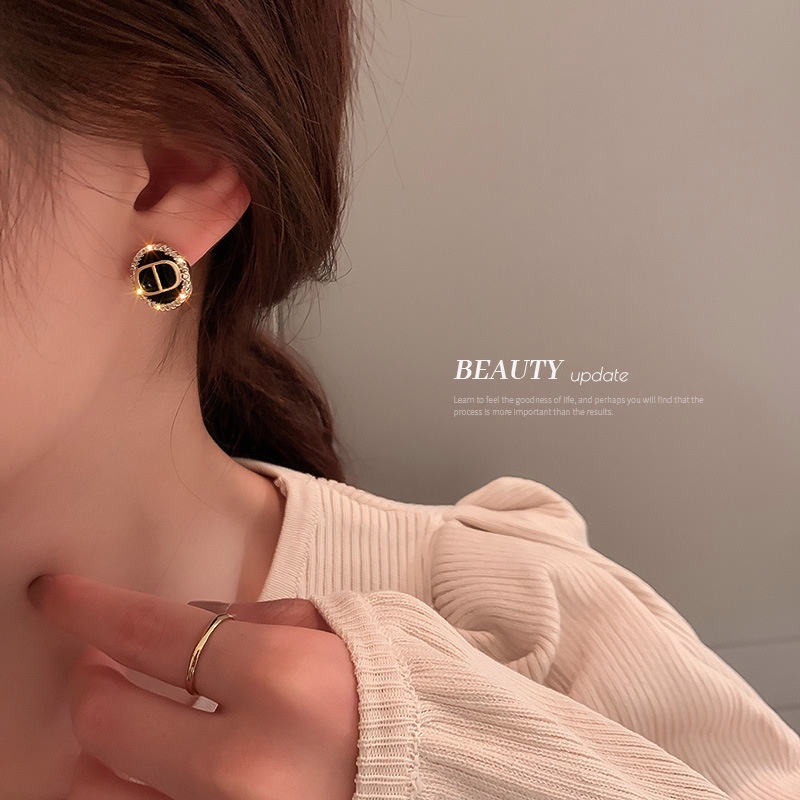 Bông tai mạ bạc 925 hình chữ cái phong cách thời trang Hàn Quốc