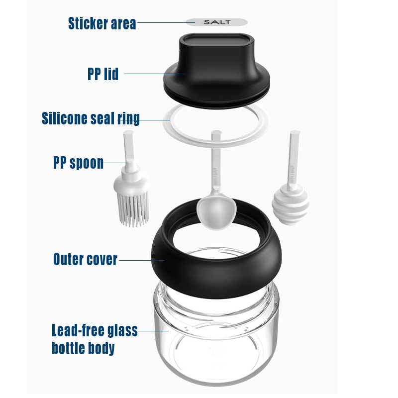 Lọ Đựng Gia Vị 280ml Kèm Muỗng Chống Ẩm Bằng Kính Tiện Dụng Cho Nhà Bếp
