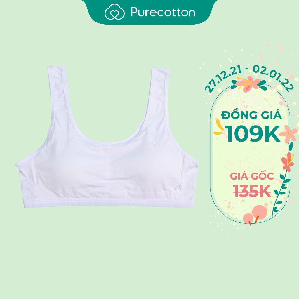 Bộ sưu tập áo lót học sinh Purecotton BIGSIZE cho bé gái mới lớn chất cotton cao cấp dáng áo chui đầu có đệm mỏng PC011