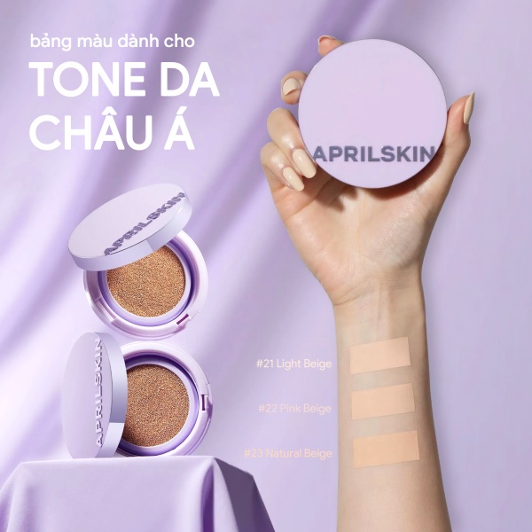 Phấn Nước April Skin Magic Snow Cushion Triple Cover Powder Moisture Serum Base 24-HR Fixing 15Gr [MẪU MỚI 2022]