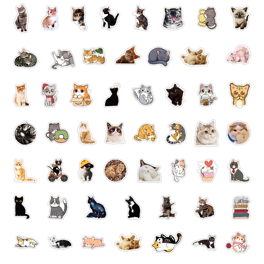 Set 100/ 50/ 25/ 10 miếng dán mèo kitty dễ thương dùng để trang trí