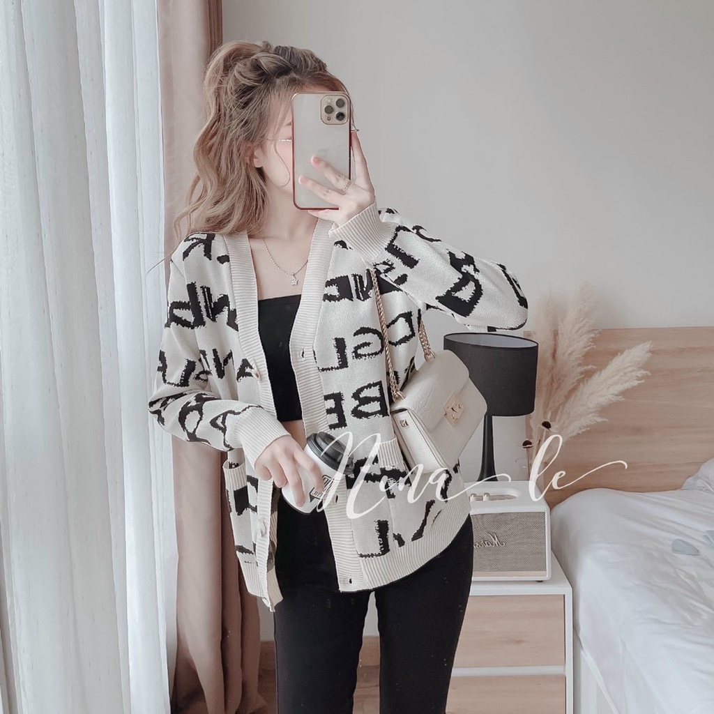 Áo Khoác Len Rộng Ulzzang. Áo Khoác Cardigan Len Viền Dáng Dài Form Rộng [Len Nút Chữ]