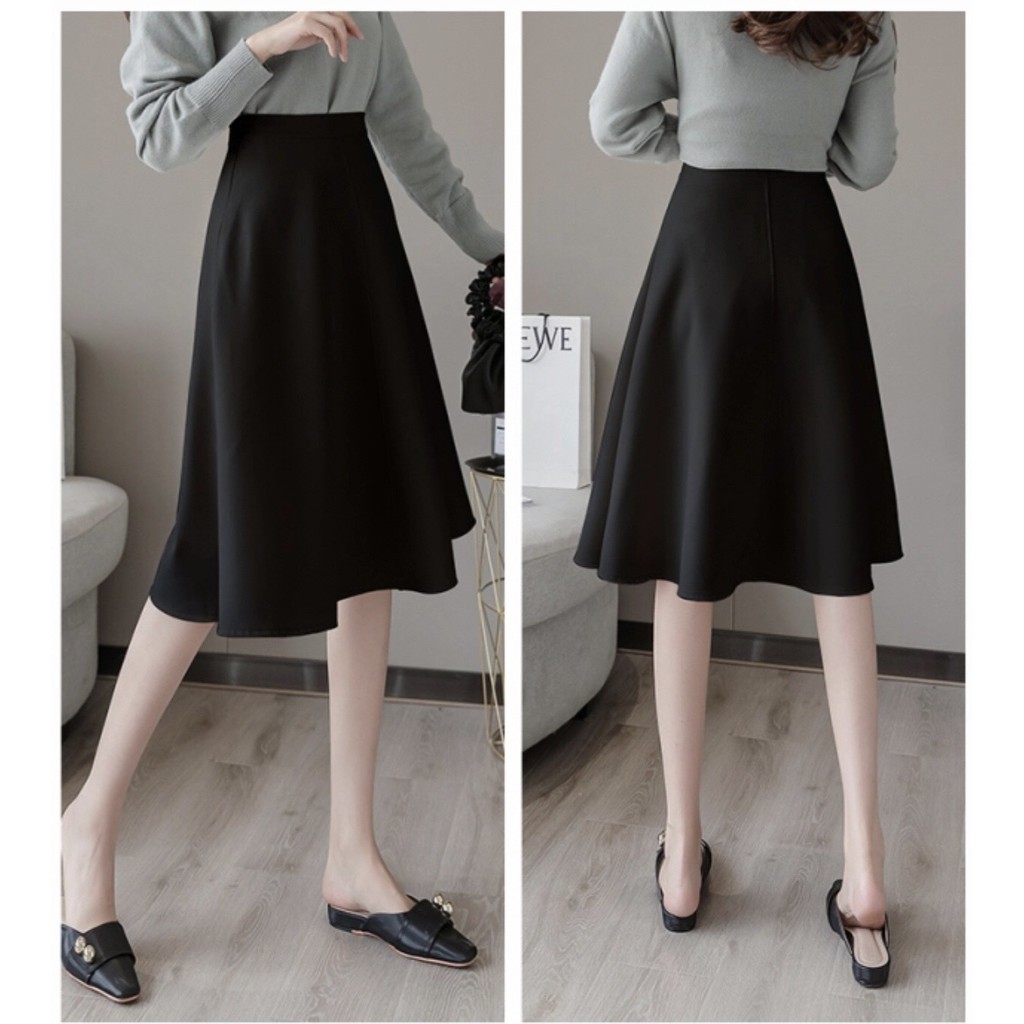 Chân váy xòe New hottrend lưng cao phối túi sang trọng - váy khóa kéo, chất tuyết mưa co giãn nhẹ thoải mái mặc đi làm