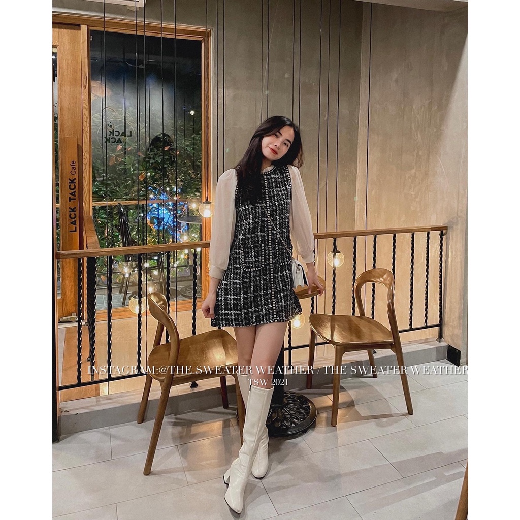 (Ảnh thật) Váy tweed đen cổ bèo phối tay voan the.sweaterweather TSW | BigBuy360 - bigbuy360.vn