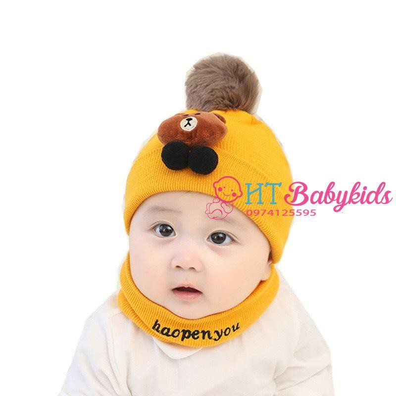 [ SHOP YÊU THÍCH ] Bộ Khăn Nón Len Gấu Dành Cho Bé