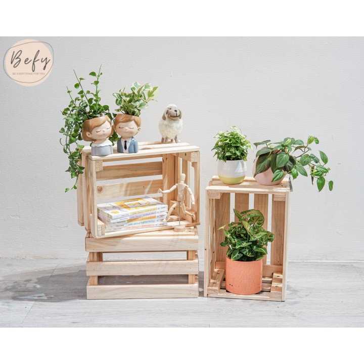 Thùng gỗ pallet / Khay gỗ trang trí tháo ráp + thanh dày - Size S - BEFY