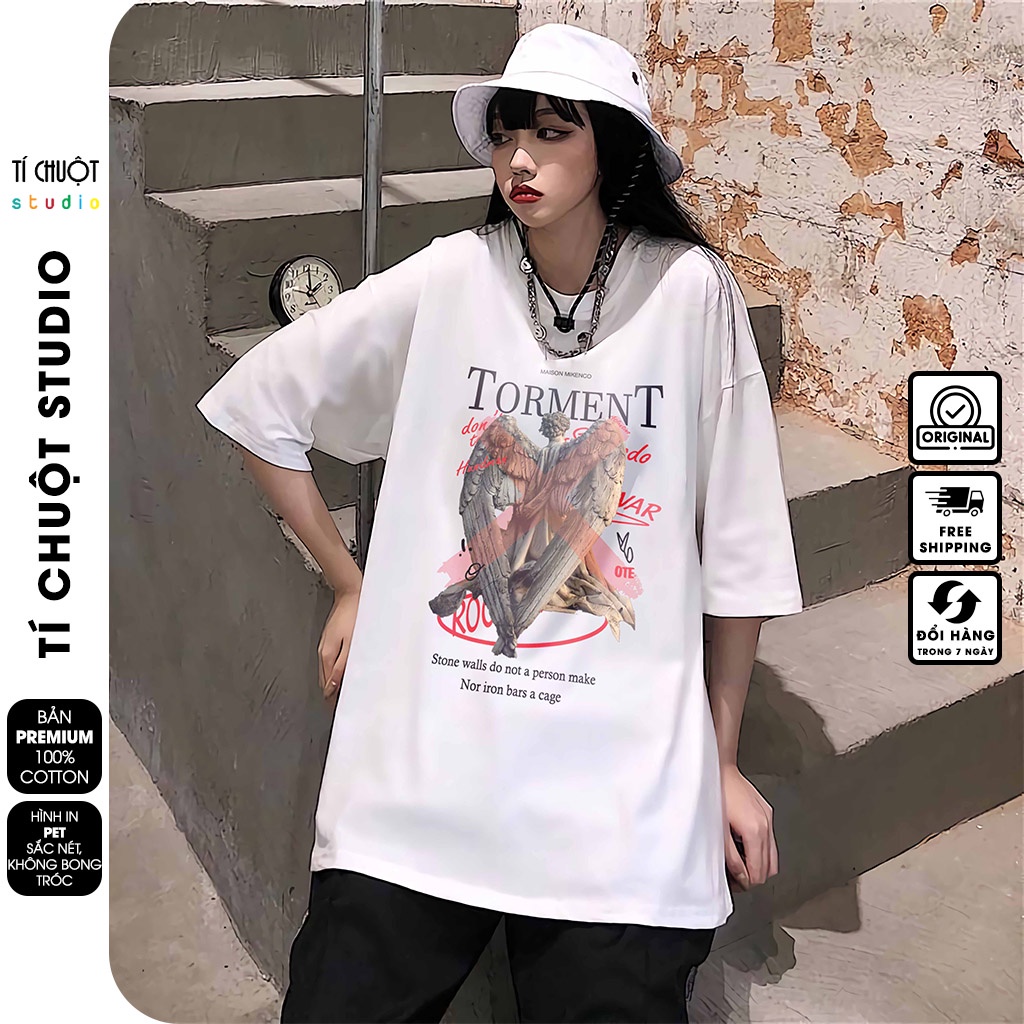 Áo thun Mikenco Torment nam nữ in hình 5D, áo phông unisex mikenco thiên thần tay lỡ - Tí Chuột Studio
