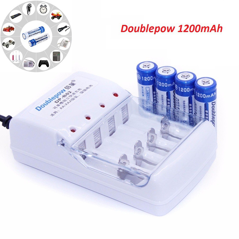 Combo Bộ Sạc Pin Doublepow DP-B02 Tặng Kèm 4 pin sạc AA 1200mAh dùng cho Micro Karaoke, Máy ảnh ..