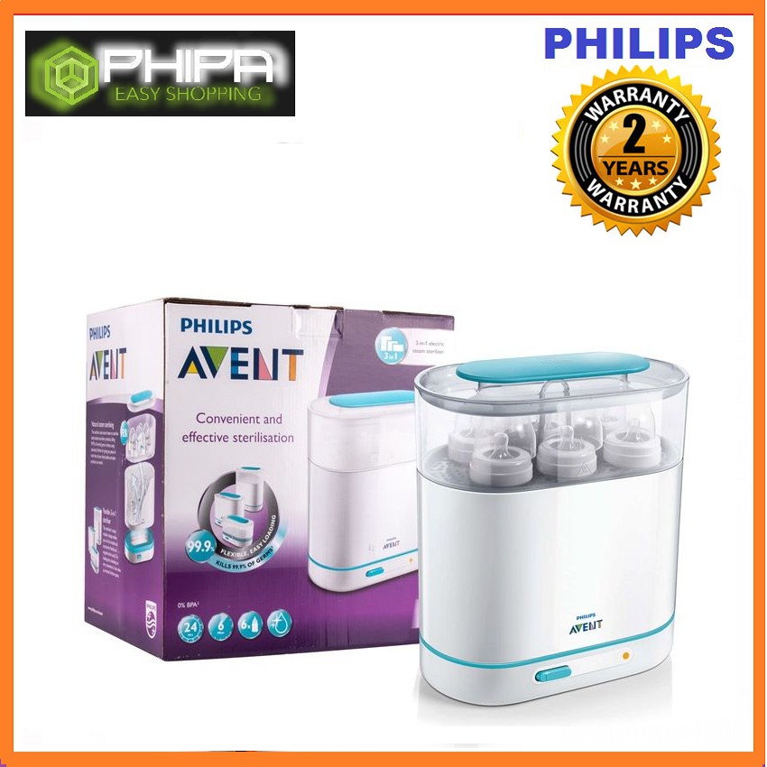 Máy tiệt trùng hơi nước 3 trong 1 Philips Avent SCF284/02, chứa được đến 6 bình sữa Philips Avent