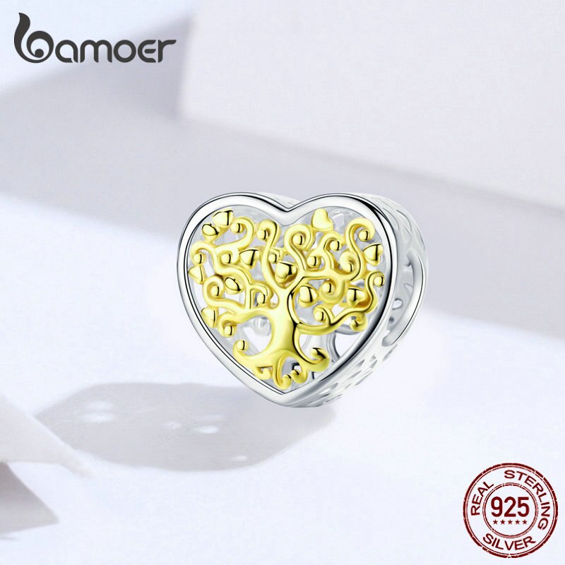 Hạt Charm Bamoer Bạc 925 Hình Trái Tim Xinh Xắn Dùng Làm Trang Sức Thủ Công