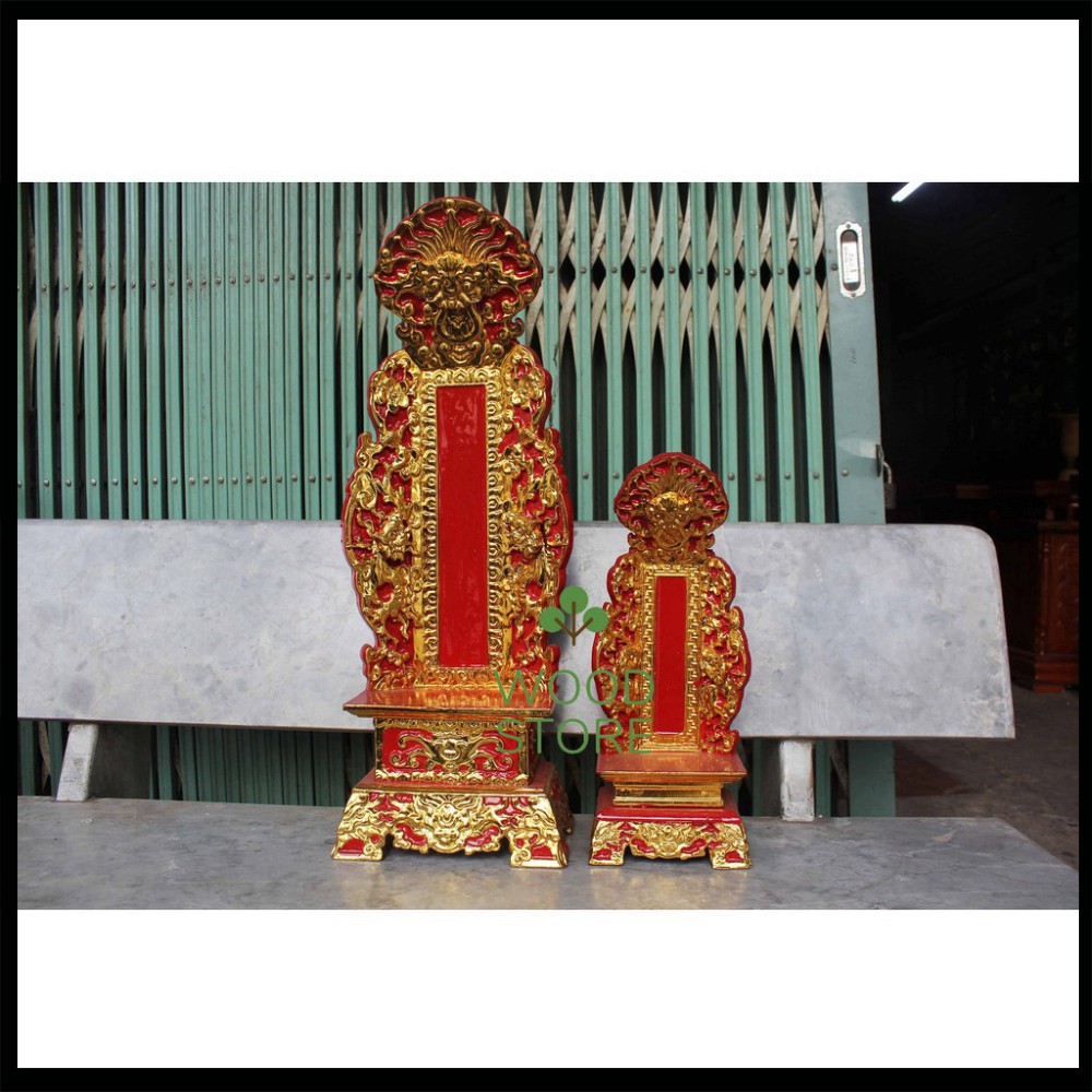 Bài vị thờ gia tiên linh vị mặt phù đồ thờ cúng gỗ mít 4 cỡ bài vị cao 41,51,61,67