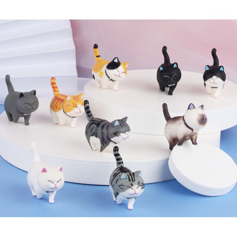 Mô hình mèo để bàn làm việc, set 9 mèo decor để bàn cute dễ thương