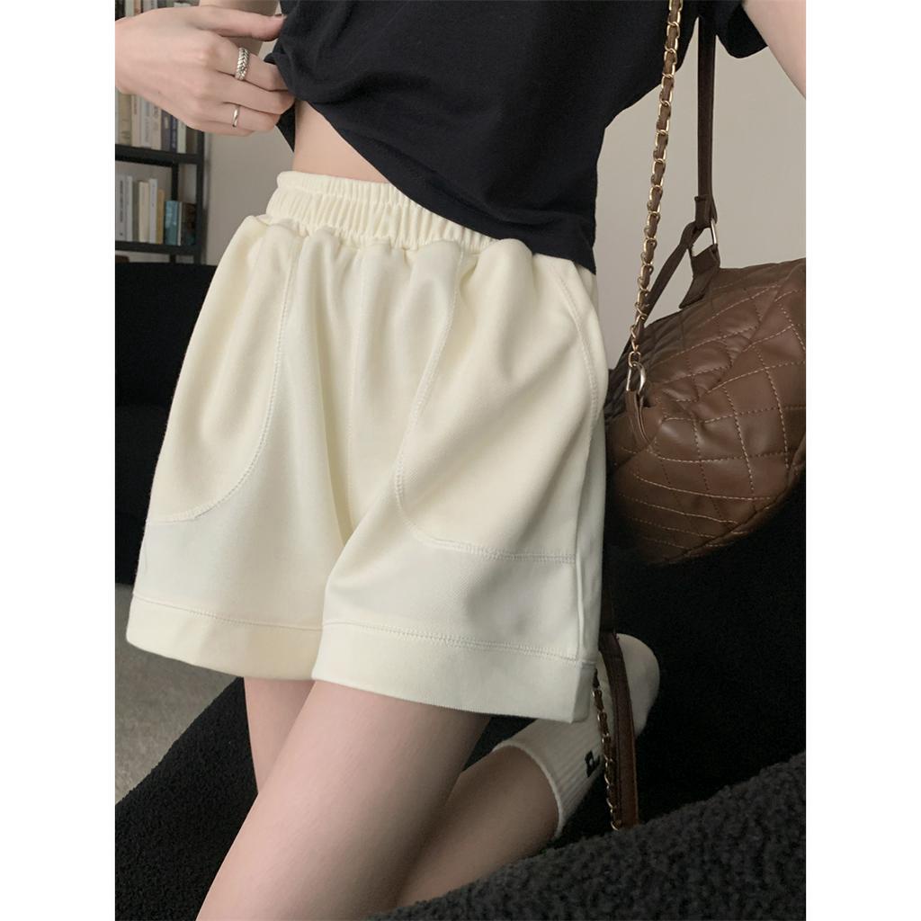 Quần Short Thể Thao Lưng Cao Ống Rộng Màu Sắc Đơn Giản Phong Cách Hàn Quốc