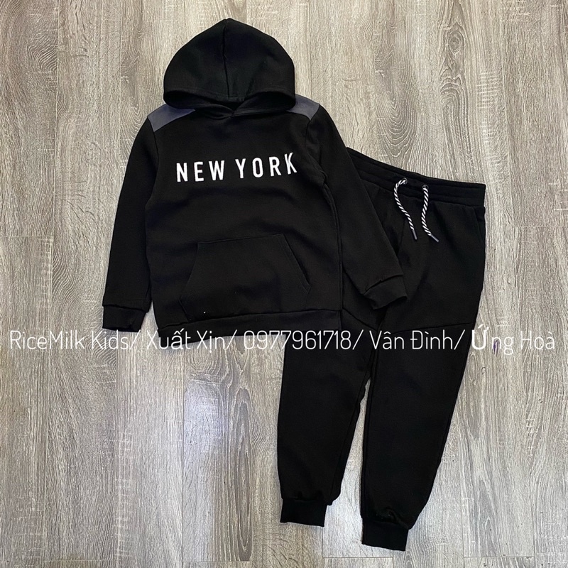 Bộ nỉ hoodie đen New York xuất dư xịn