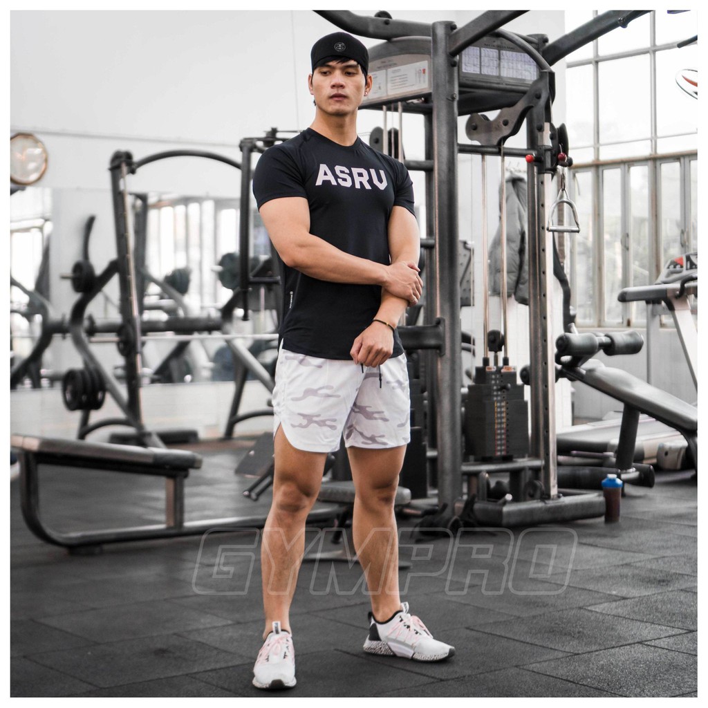 Áo tập gym nam ASRV cộc tay thun lạnh co giãn 4 chiều,áo gym nam siêu mát