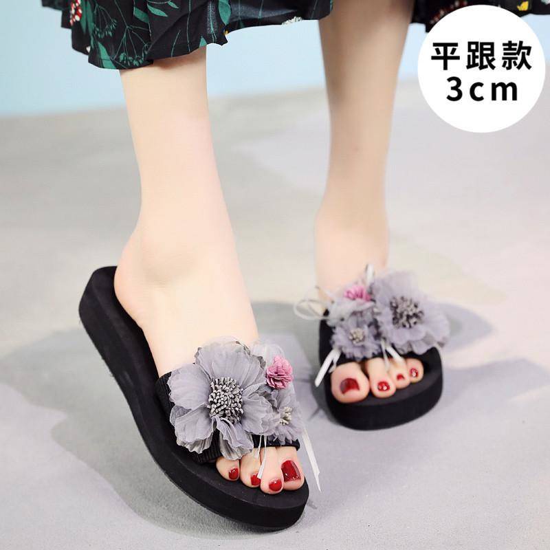 Dép Đế Xuồng Chống Trượt Đính Hoa Và Ngọc Trai Thời Trang