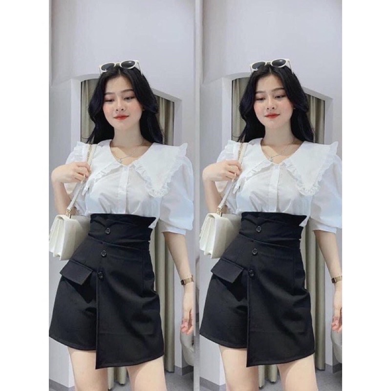 Set áo sơ mi quần giả váy bigsize 50-90kg có mẫu chụp thật