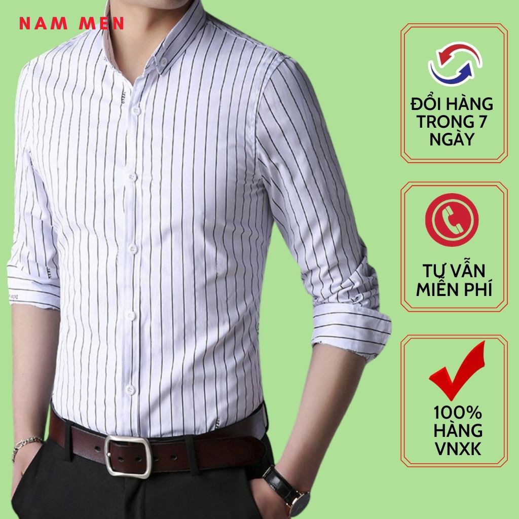 Áo Sơ Mi Kẻ Sọc Nam Dài Tay,Vải Lụa Cao Cấp Chống Nhăn, Mát Mịn Thấm Hút Mồ Hôi | BigBuy360 - bigbuy360.vn