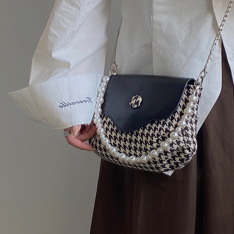 Túi đeo chéo canvas đính ngọc trai thời trang cho nữ