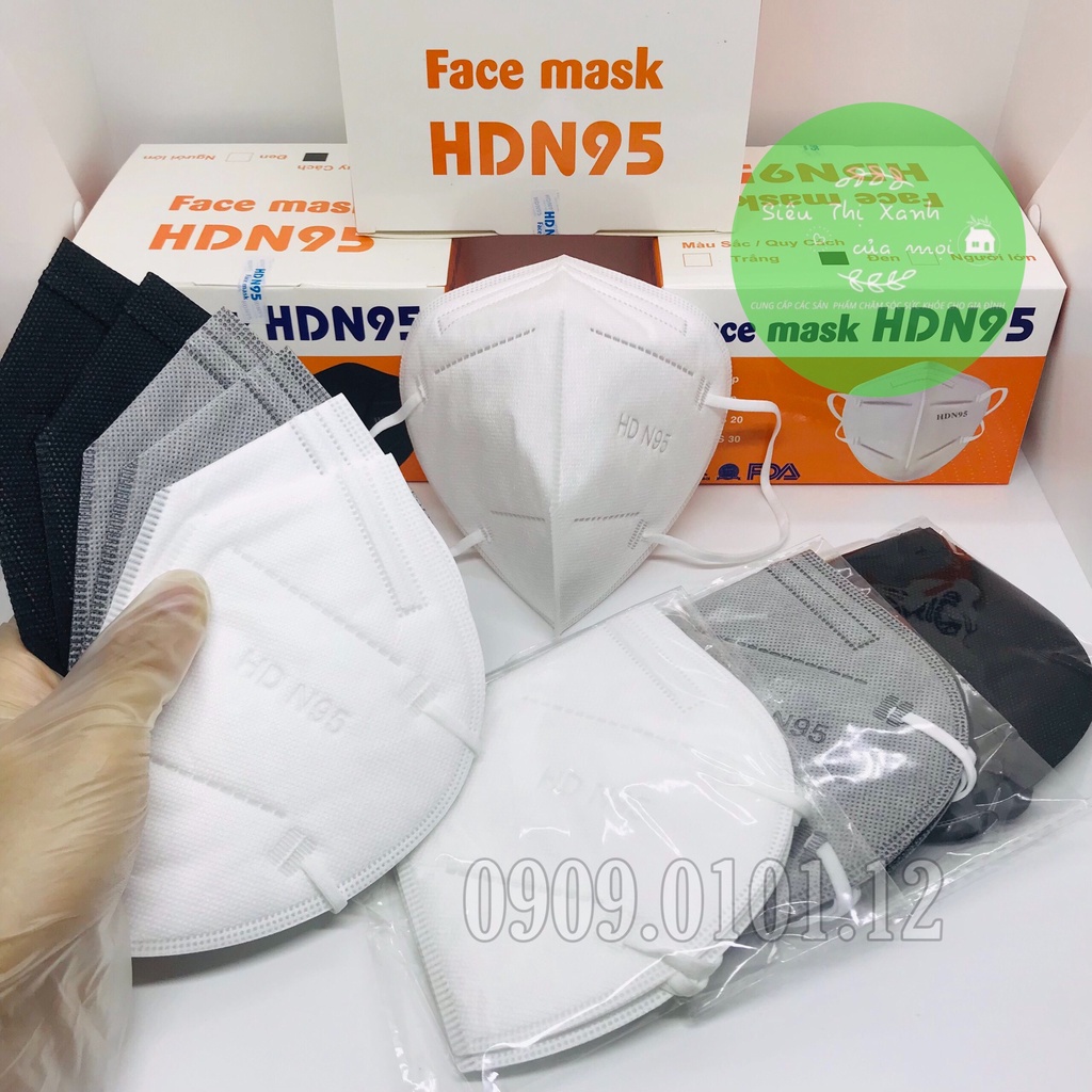 Khẩu trang 5 lớp cao cấp, n95 chính hãng HD, kn95 mask người lớn hộp 20 cái