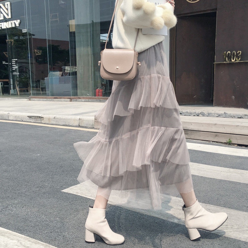 Chân Váy Lưới Tầng Dáng Chữ A Lệch Tà Thời Trang Mùa Hè Hàng Mới
