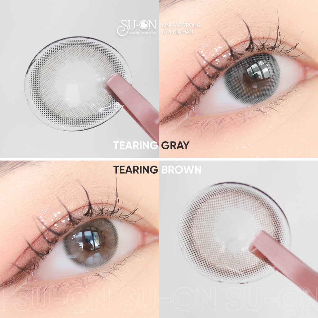 Lens xám/nâu trà sữa tự nhiên TEARING GRAY/BROWN, kính áp tròng Hàn Quốc chính hãng Lensme 14mm, siêu êm và mềm 6 tháng