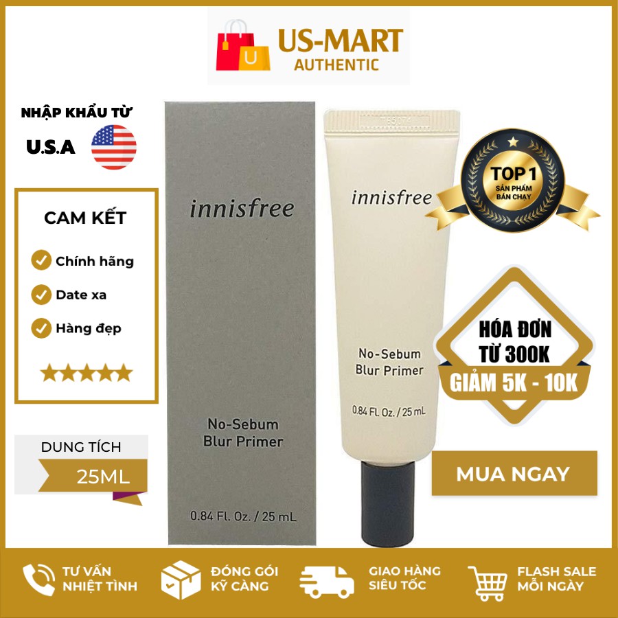 [New 2020] Kem Lót Kiềm Dầu, Làm Mờ Lỗ Chân Lông Innisfree No Sebum Blur Primer 25ml