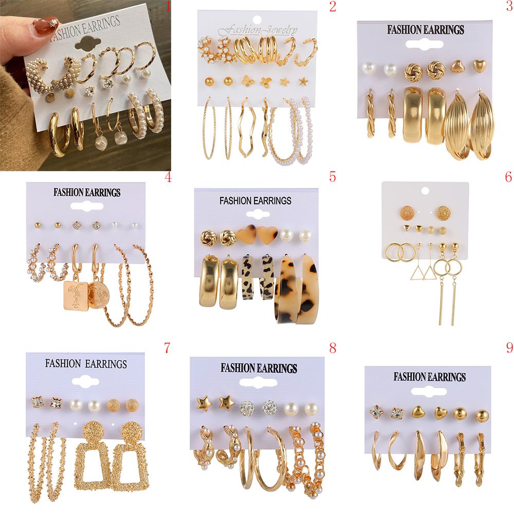 Bông tai hình học bằng kim loại đính đá zircon ngọc trai phong cách Âu Mỹ thời trang mới cho nữ