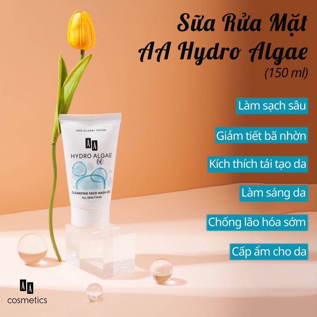Sữa rửa mặt dưỡng ẩm Cosmetics Hydro Algae AA cómetics