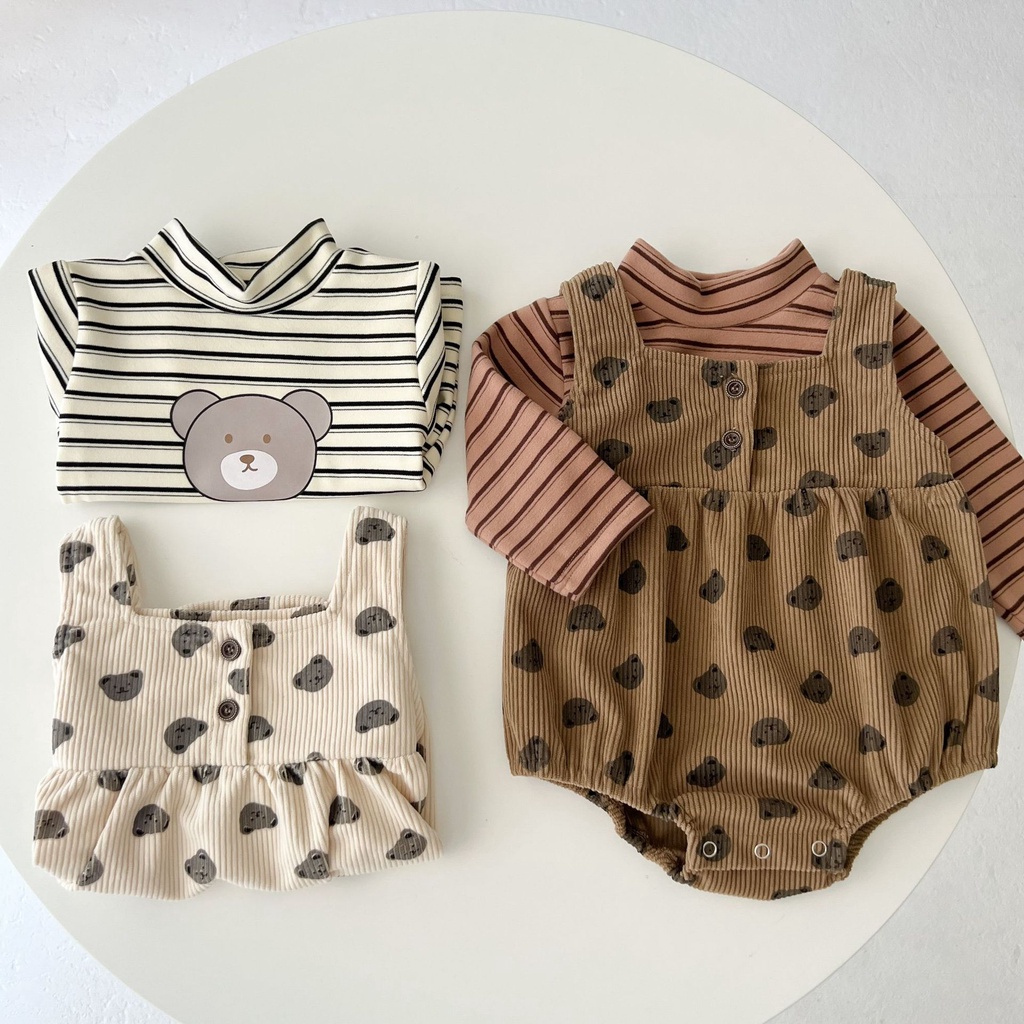 Bộ Áo Liền Quần Bằng Cotton In Họa Tiết Chú Gấu Dễ Thương Cho Bé Sơ Sinh 2339
