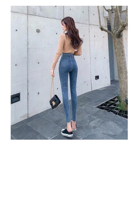 [HÀNG CHUẨN] QUẦN JEAN CẠP CAO, JEAN LƯNG CAO 2 KHUY 2 MÀU ĐEN, MÀU XANH