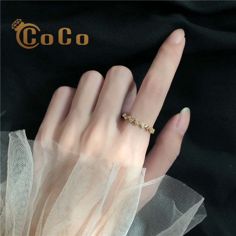 Nhẫn đeo ngón tay kim loại hình lá đính đá lấp lánh thời trang cho nữ