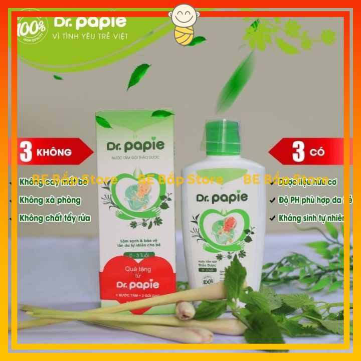 Nước Tắm Gội Thảo Dược Dr Papie Cho Bé 230ml - Giúp Ngăn Ngừa Và Giảm Các Vấn Đề Về Da