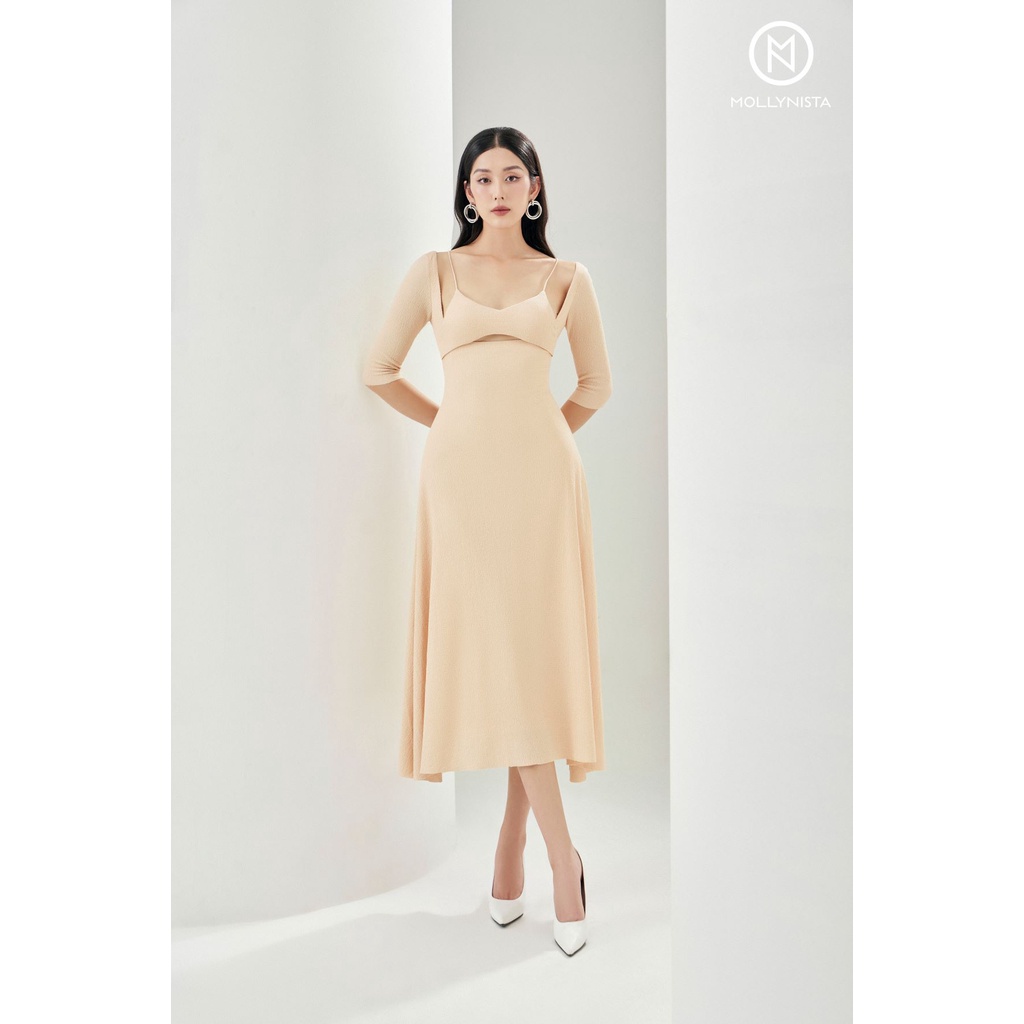 MOLLYNISTA - Đầm Monia thun tay lỡ có mút quyến rũ nữ tính thiết kế cao cấp đi chơi đi tiệc gợi cảm