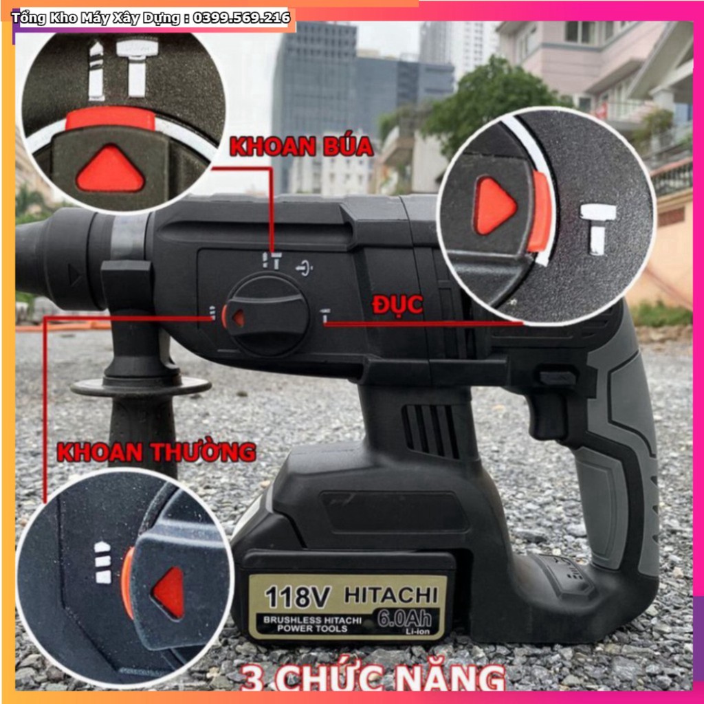 HOT ƯU ĐÃI BẢO HÀNH 12 THÁNG Máy Khoan Đục Bê Tông HITACHI 118V 3 Chức Năng, 2 PIN, Không Chổi Than  HỖ TRỢ B