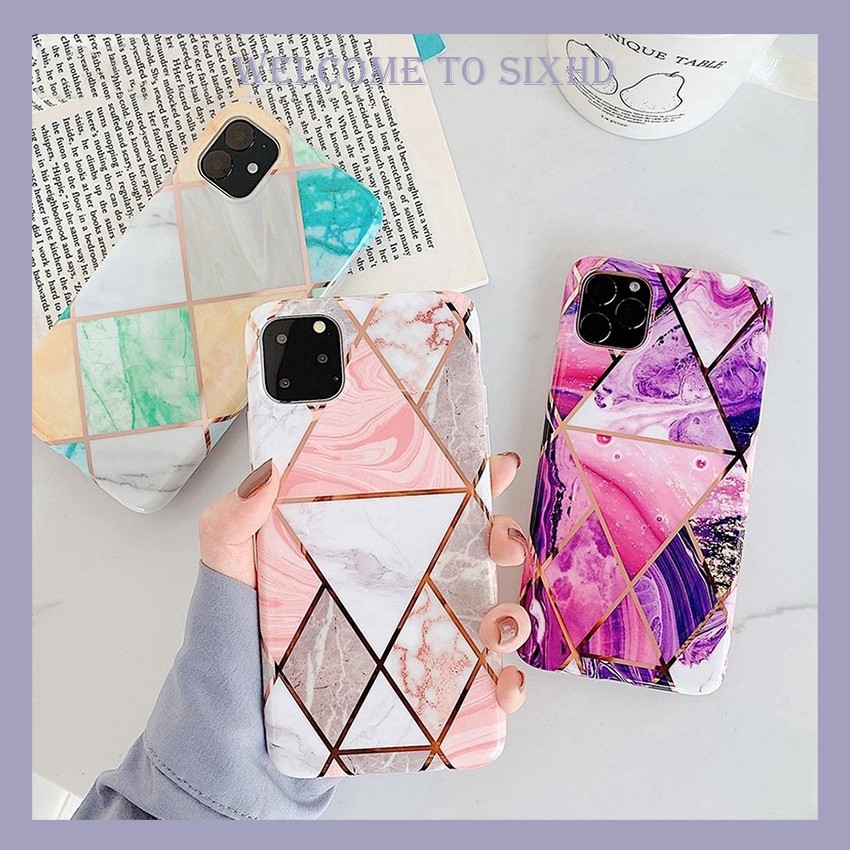 Ốp Lưng Samsung Galaxy A71 A51 A70 A50 A50s A30s A20s A20 A30 A750 J730 J7 J5 Pro J4Plus J6 2018 Phone Case 2020 Geometric Marble Cases Soft IMD Electroplated Back Phone Cover Coque