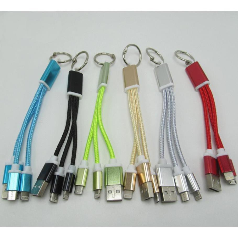 Cáp Sạc Cao Cấp Móc Chìa Khóa 2 Đầu IPHONE, SAMSUNG - USB Lightning BH 3 Tháng