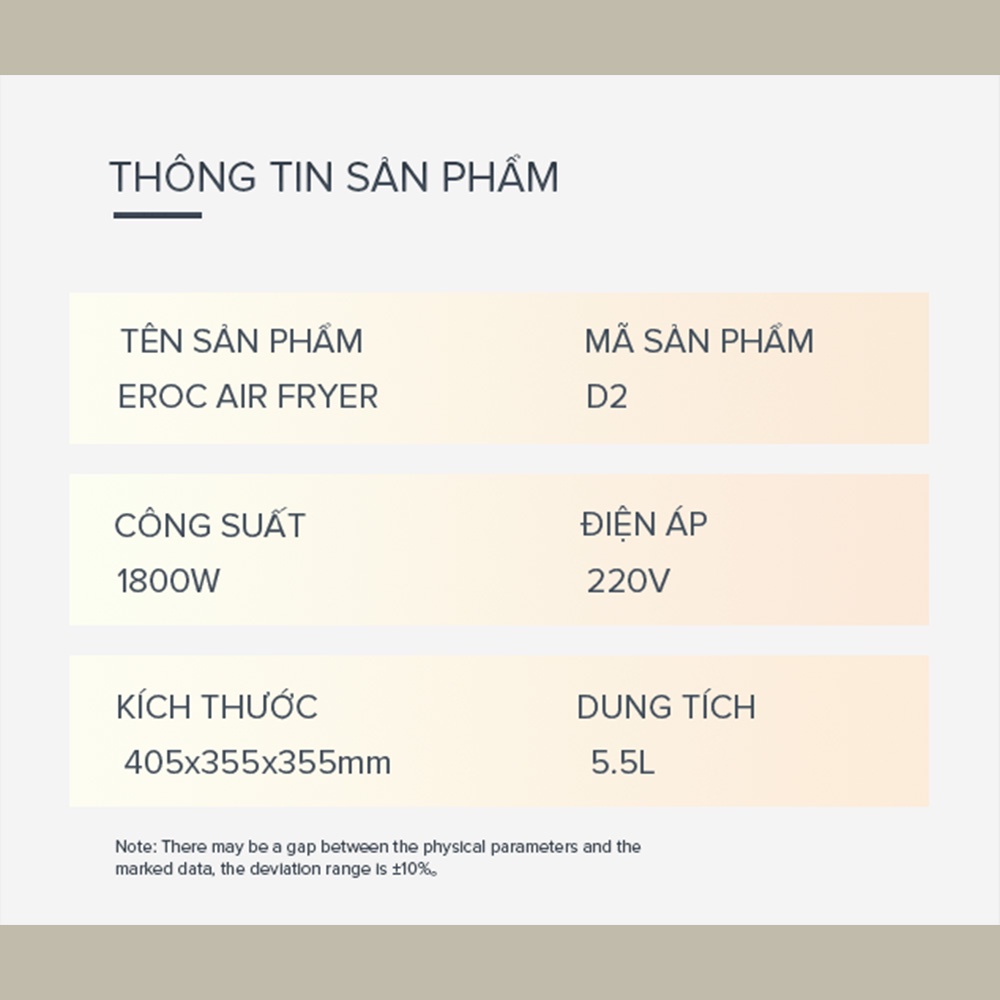 [Mã ELHADEV giảm 4% đơn 300K] Nồi Chiên Không Dầu Eroc V-D2 Chống Dính 5.5L [2 Thanh Nhiệt Trên Dưới] Bảo Hành 12 Tháng