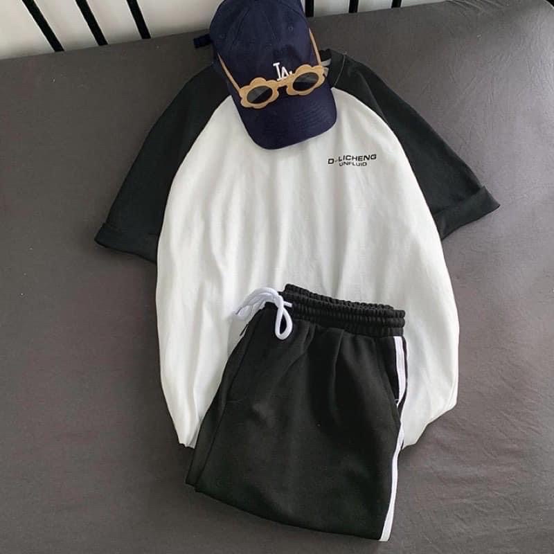Sét bộ thể thao nam nữ unisex ❤️bộ đùi phối màu in chữ❤️ chất thun co dãn ulzzang hàn quốc