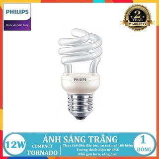 BÓNG ĐÈN HUỲNH QUANG COMPACT PHILIPS TORNADO 12W E27 DẠNG XOẮN ( TIẾT KIỆM ĐIỆN - 2 ÁNH SÁNG LỰA CHỌN TRẮNG VÀ VÀNG )