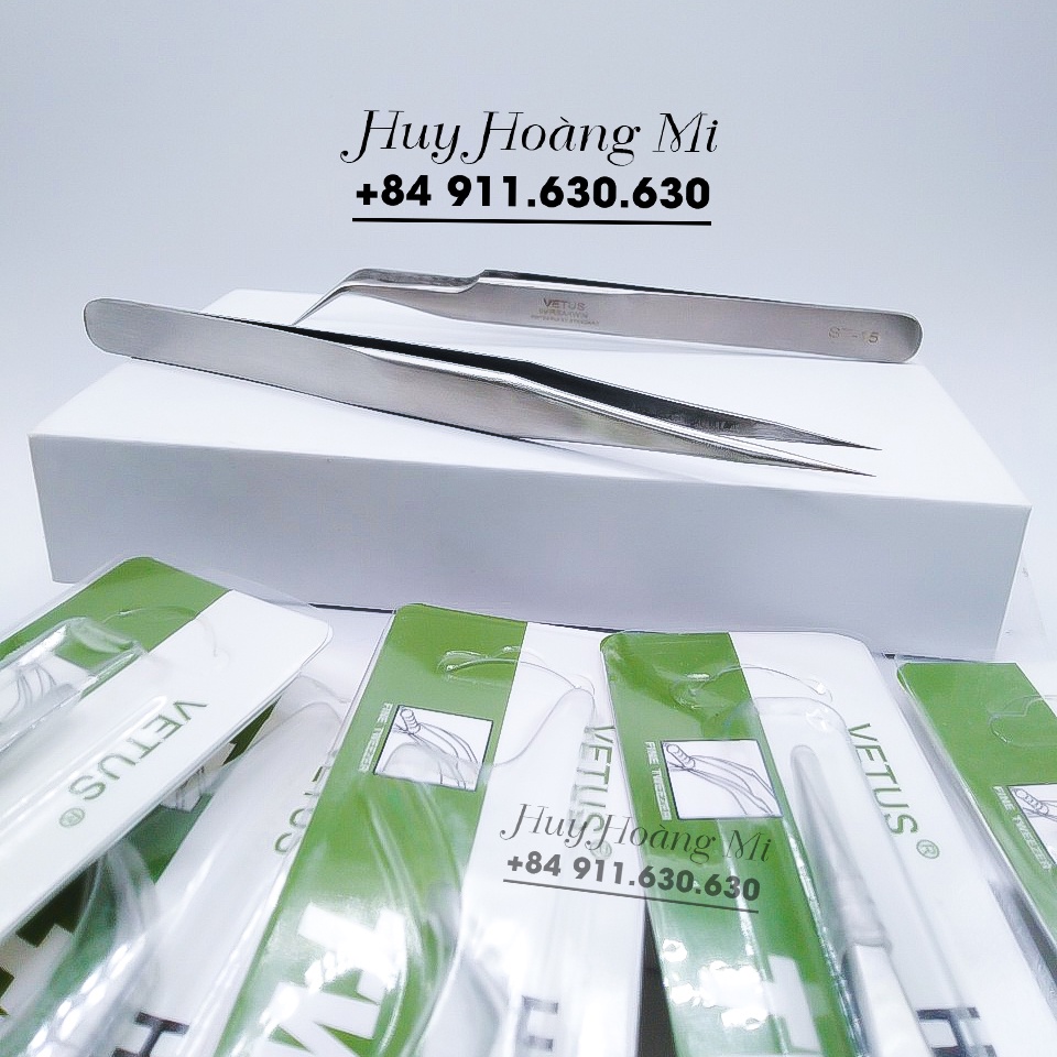 Cặp Nhíp Vetus (Cong Trơn + Thẳng Trơn) - Dụng Cụ Nối Mi Cao Cấp - Mi Fan Siêu Đều Đẹp - HUY HOÀNG MI