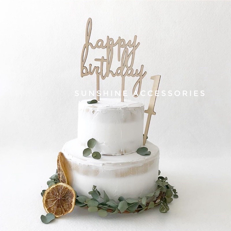 Que cắm bánh chữ Happy Birthday gỗ