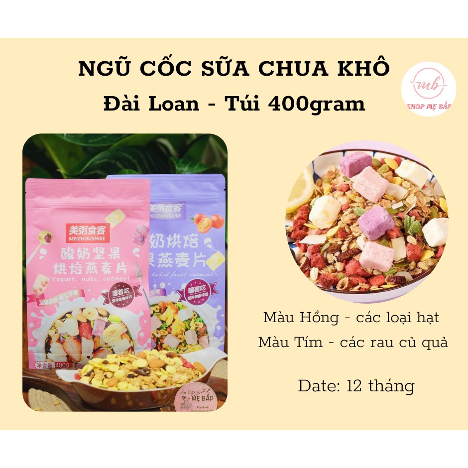 [Giảm Cân] Ngũ Cốc Sữa Chua Khô Đài Loan - Bịch 400gram - yến mạch, các loại hạt [Date 12 Tháng]