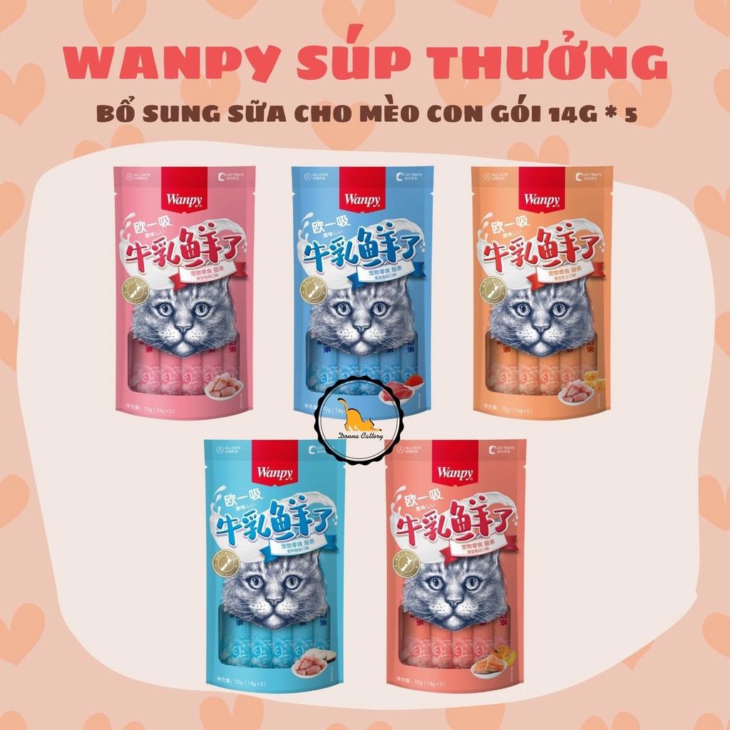 SÚP THƯỞNG WANPY SỮA CHO MÈO CON ĐỦ VỊ 14g*5 thanh