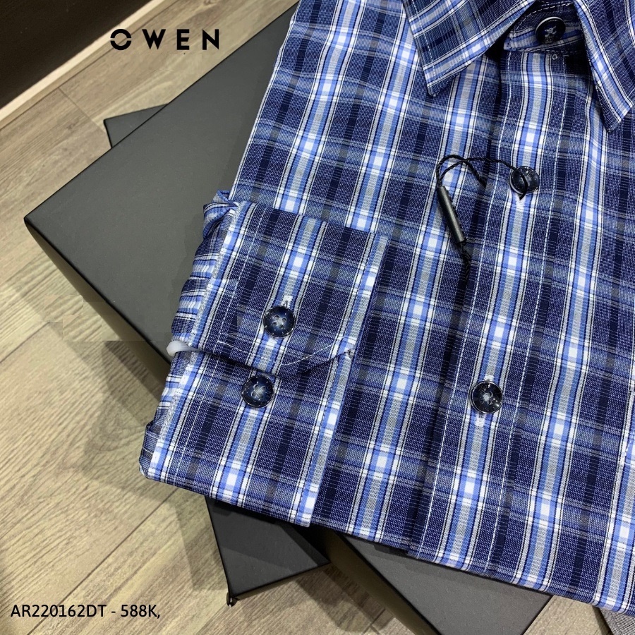 Áo Sơ Mi Nam Dài Tay OWEN AR220162DT Somi Công Sở Vải Sợi Tre Cao Cấp Màu Kẻ Caro Lớn Xanh Navy Trắng Dáng Suông Có Túi