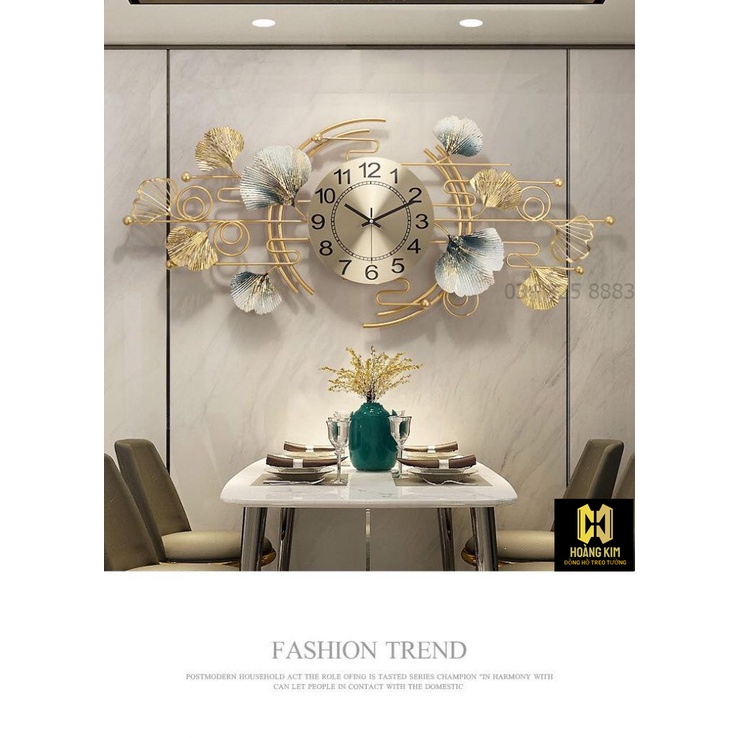 Đồng hồ treo tường Đồng hồ trang trí Decor lá Gingco cách điệu size 93x48cm