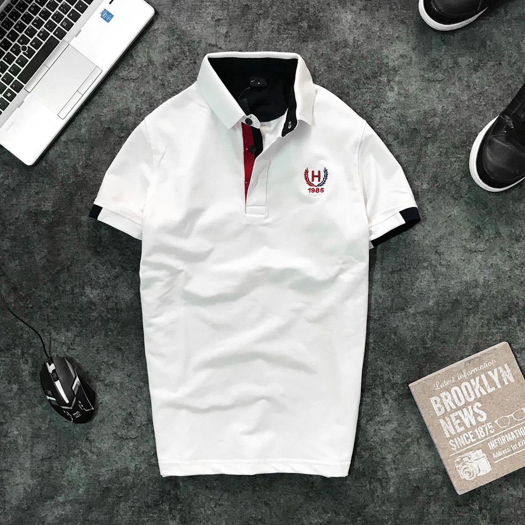 ÁO THUN NAM CỔ BẺ MÀU TRƠN THÊU BÔNG LÚA - hình thật- SPS046 | BigBuy360 - bigbuy360.vn